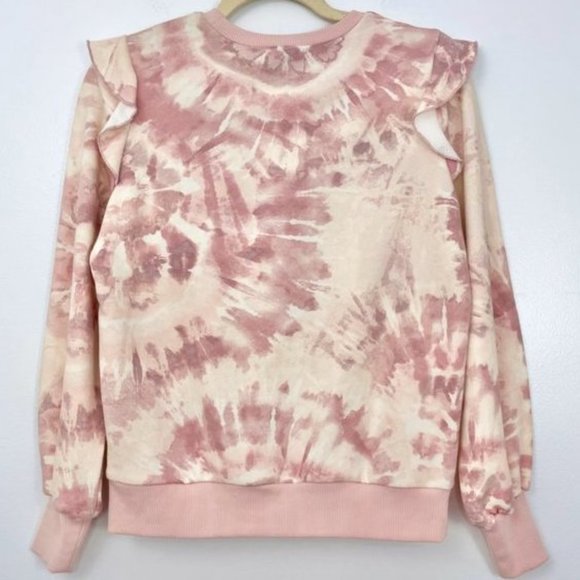New Marled Tie Dye Ruffle Trim Long Sleeve Crewneck Sweatshirt Pink Size XS - Picture 12 of 16